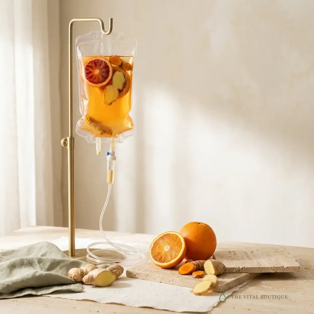 A fruit-infused IV drip from the menu