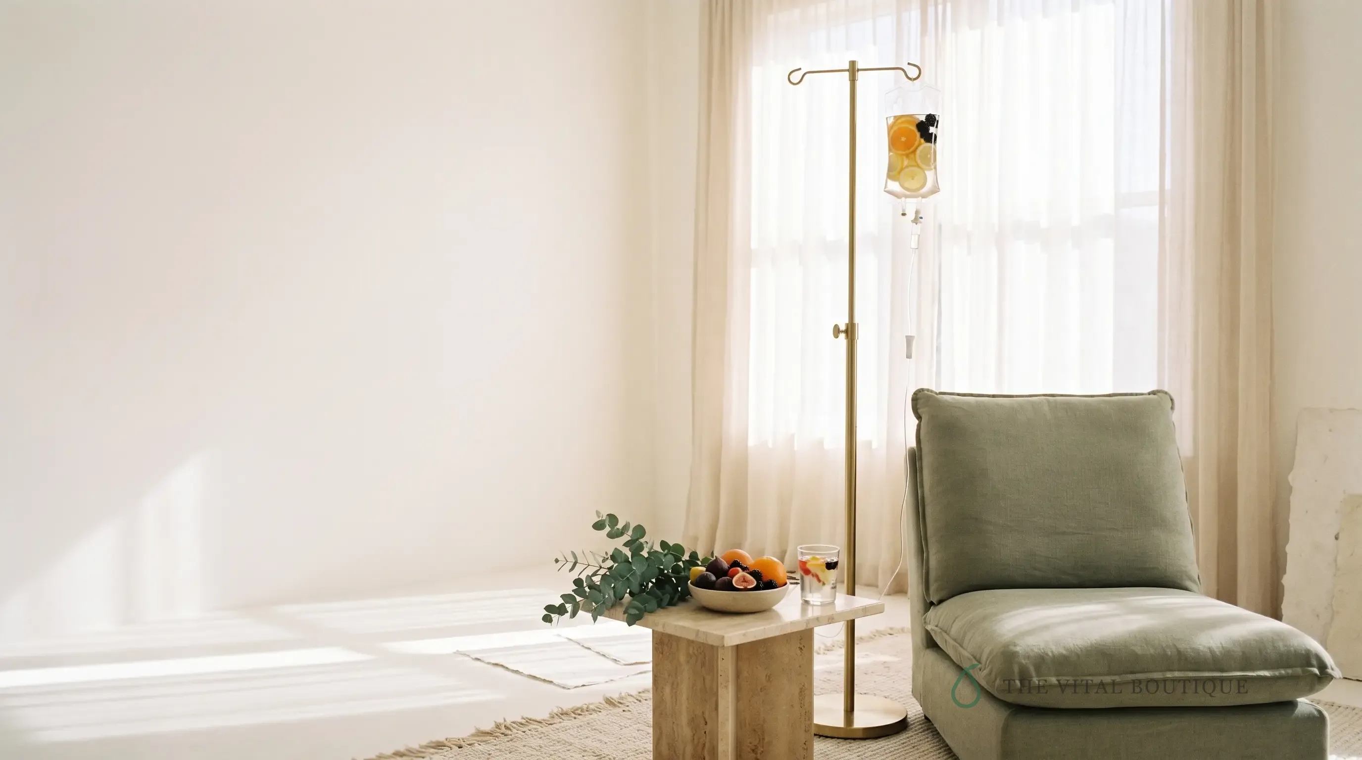 A sunlit in-home IV therapy setup